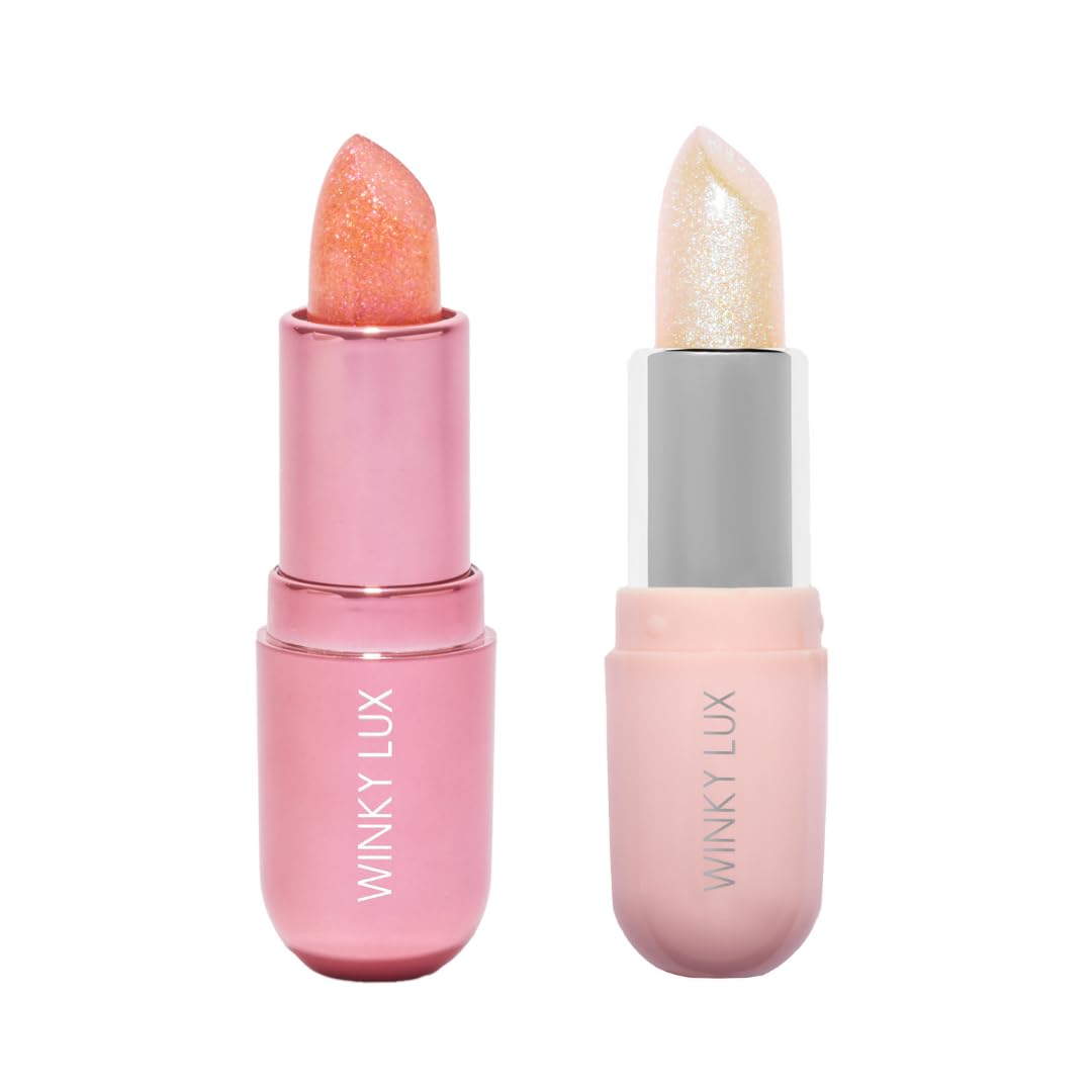 Winky Lux Pink Opal & Unicorn Glimmer Balm Duo – Nourishing pH Lip Balms with Color Changing Pink Tint, Hydrating Formula Softens Lips,