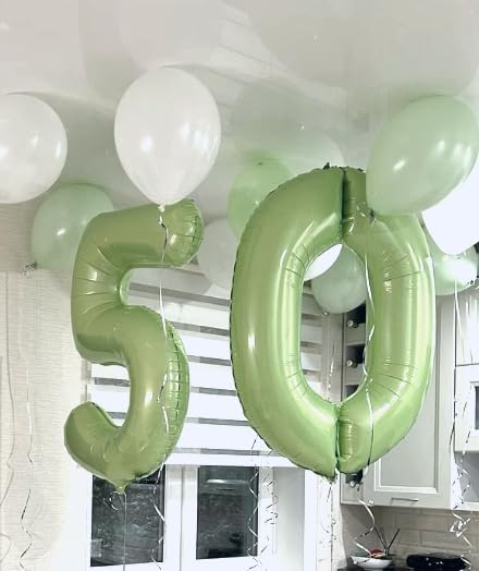 Sage Green Helium Number Balloon 40 Inch, Giant Foil Oliver Green Number 0 Birthday Balloons, Large Numbers 10 20 30 40 50 60 70 80 90 100 2026, Party Celebration Supplies Decorations