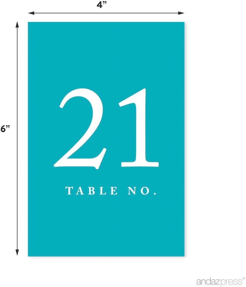 Andaz Press Aqua Turquoise Wedding Table Numbers 21-40, 4x6-Inches Table Number Cards For Wedding Reception Table Number For Seating Chart For Wedding Reception Restaurant Classroom, Boda