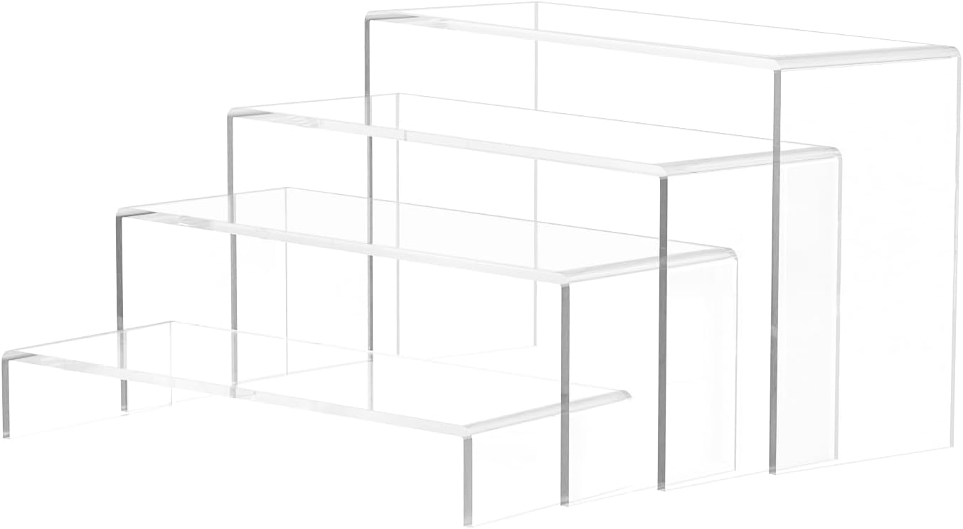 Black Matte Metal Display Stand,8 Pcs 2 Set Display Risers, Metal Rectangular Display Shelf for Showcase, Dessert, Toys, Perfume (Clear, L7 x8 x9)