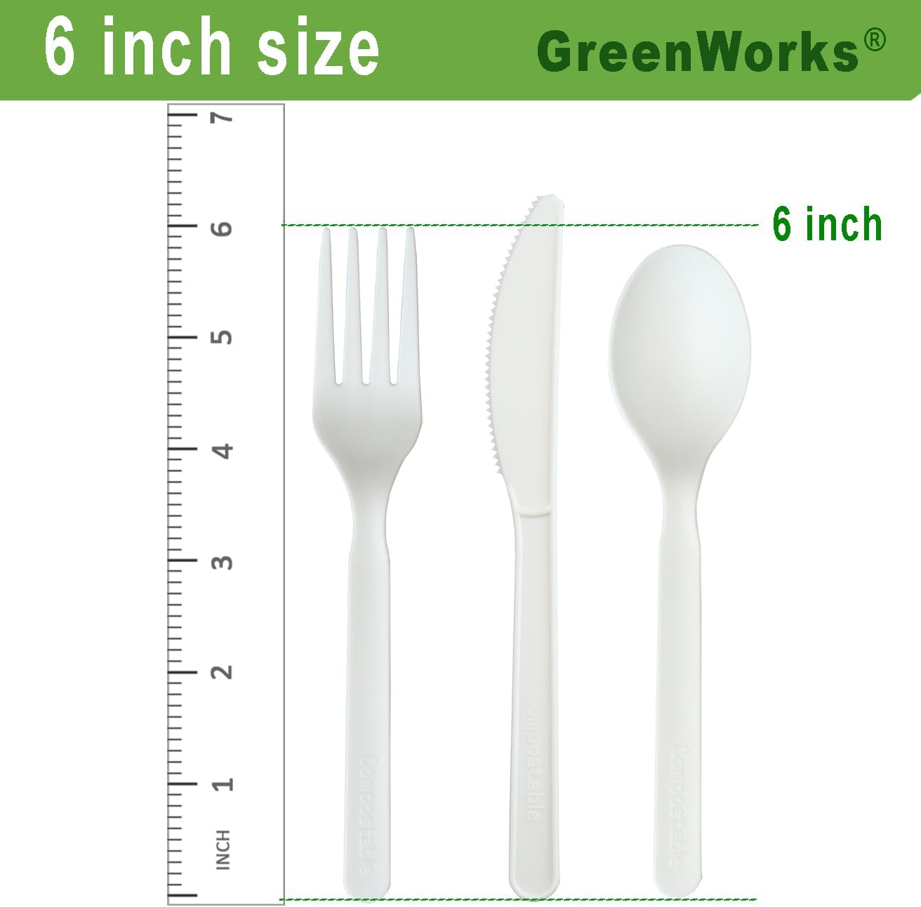 GreenWorks 6" Compostable CPLA Cutlery Kits, BPI Certified 200 Sets (Fork, Spoon,Knife,Napkin 4 in 1) Individually Wrapped With Compostable Bags,Alternative to Plastic Disposable Utensils