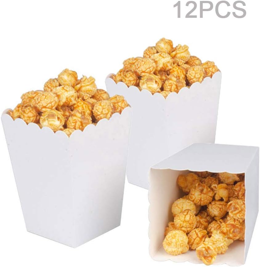 White Popcorn Boxes Mini Paper Popcorn Box Cardboard Popcorn Container for Party, Pack of 12