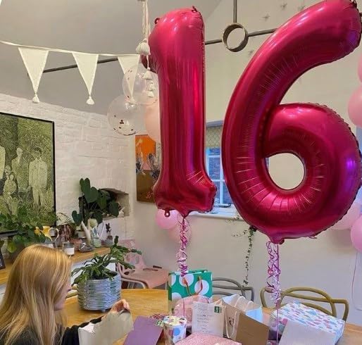 Hot Pink Number 14 Balloon 40 inch, Number 14 Birthday Balloon for Boy Girl, Hot Pink Foil 14 for 14 Birthday Party, Anniversary Celebration Number Balloons Decorations