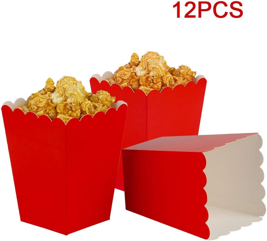 Red Mini Popcorn Boxes - Cardboard Popcorn Containers for Party, Pack of 12