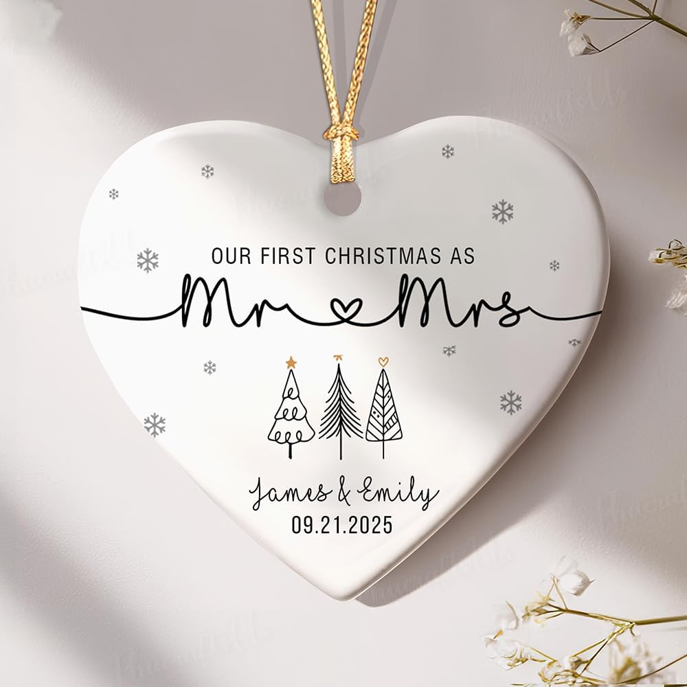 GABITA Personalized First Christmas Married Keepsake, First Christmas Married Ornament 2025, Decorations for New Couple, Married Ornament Calendar Gift 3