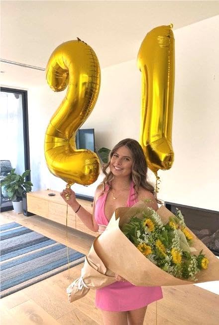 Gold Number 21 Balloon 40 inch, Numbers 21 12 Birthday Balloons for Boy Girl, Gold Foil 21 Balloon for 21 12 Birthday Party, Anniversary Celebration Decorations