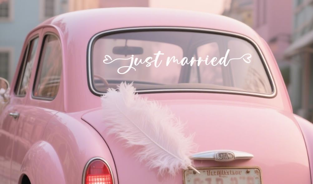 Just Married Car Decal – Wedding Bumper Sticker for Newlyweds, Unique Wedding Car Decoration (28 x 4.7 Inch)