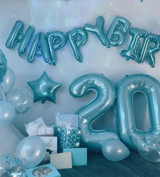 40 Inch Pearl Blue Large Number 4 Birthday Balloon, Giant Number Four 14 24 34 40 44 Balloons, Foil Mylar Big Balloons for Anniversary Graduation Supplies Decorations