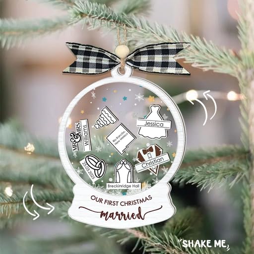 Custom Wedding Shaker Ornament 2025, Personalized Bride and Groom Ornament for Couples, First Christmas Married Glass Decoration, Newlywed Engagement Holiday Gift, Bridal Shower Decoration Ornament