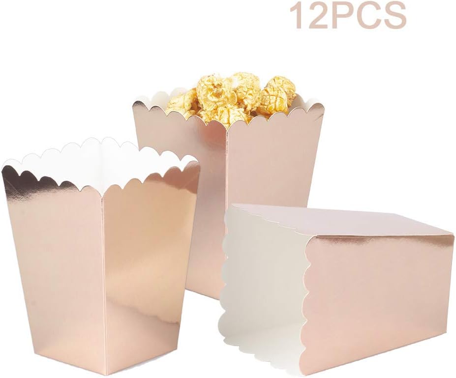 Rose Gold Popcorn Boxes Mini Paper Popcorn Box Cardboard Popcorn Container for Party, Pack of 12