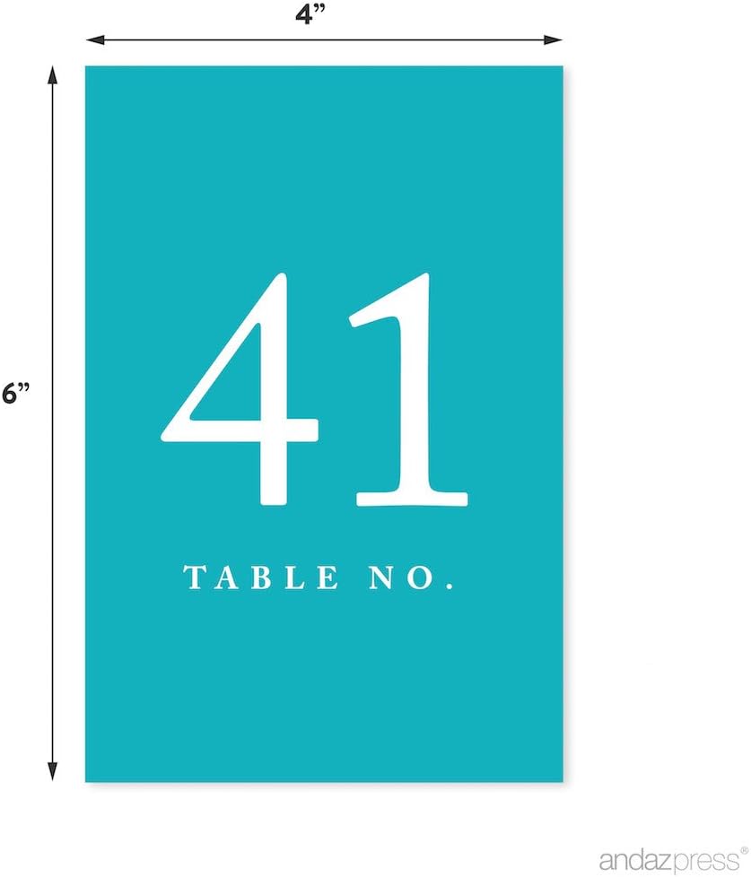 Andaz Press Aqua Turquoise Wedding Table Numbers 41-60, 4x6-Inches Table Number Cards For Wedding Reception, Table Number For Seating Chart For Wedding Reception, Restaurant, Classroom, Boda