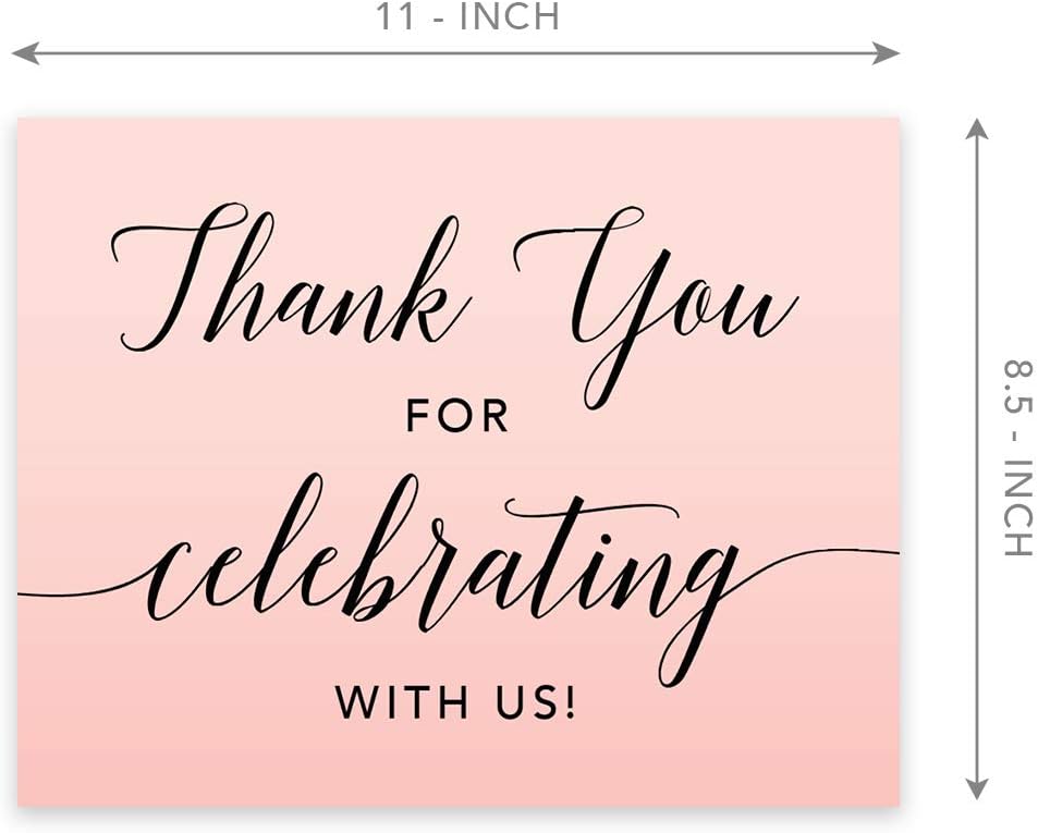 Andaz Press Blush Pink Rose Elegant Party Collection, 8.5x11-inch Unframed Party Sign, Thank You for Celebrating With Us, 1-Pack, Party Favor Table Signage Decor