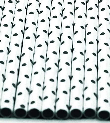 Pack of 150 Black Polka Dot Biodegradable 4-Ply Paper Drinking Straws (Compostable, Non-toxic, BPA-free)