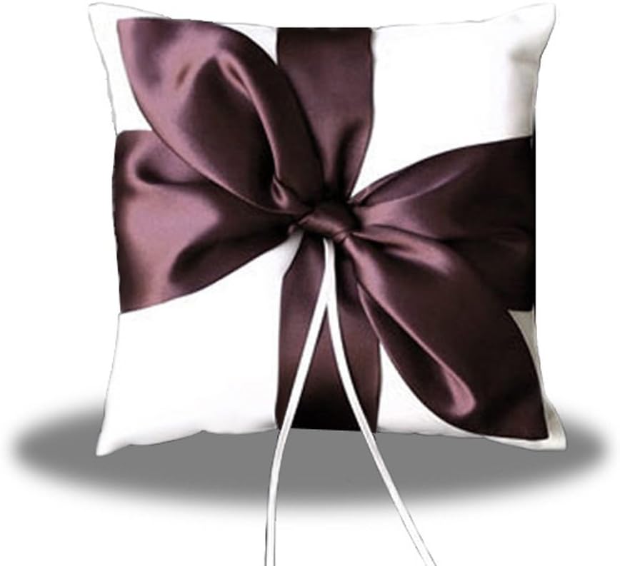 SACASUSA Brown Satin Bow Ivory Wedding Ring Pillow Bearer