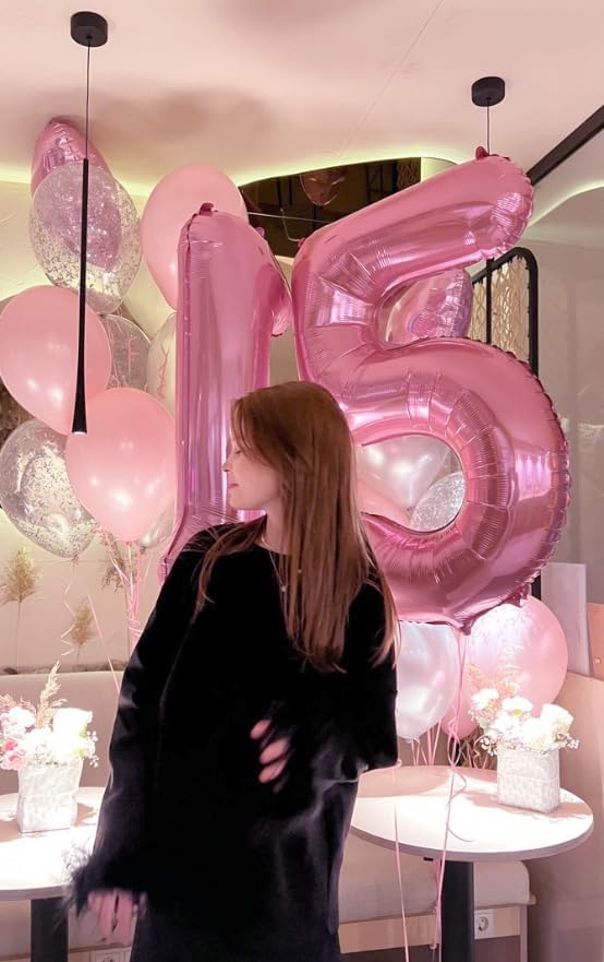 Pink 1 Number Balloon 40 inch, Number 1 Birthday Balloon for Boy Girl, Pink Foil One Balloon for 1st 10 11 12 16 18 Birthday Party, Anniversary Celebration Number Balloons Decorations