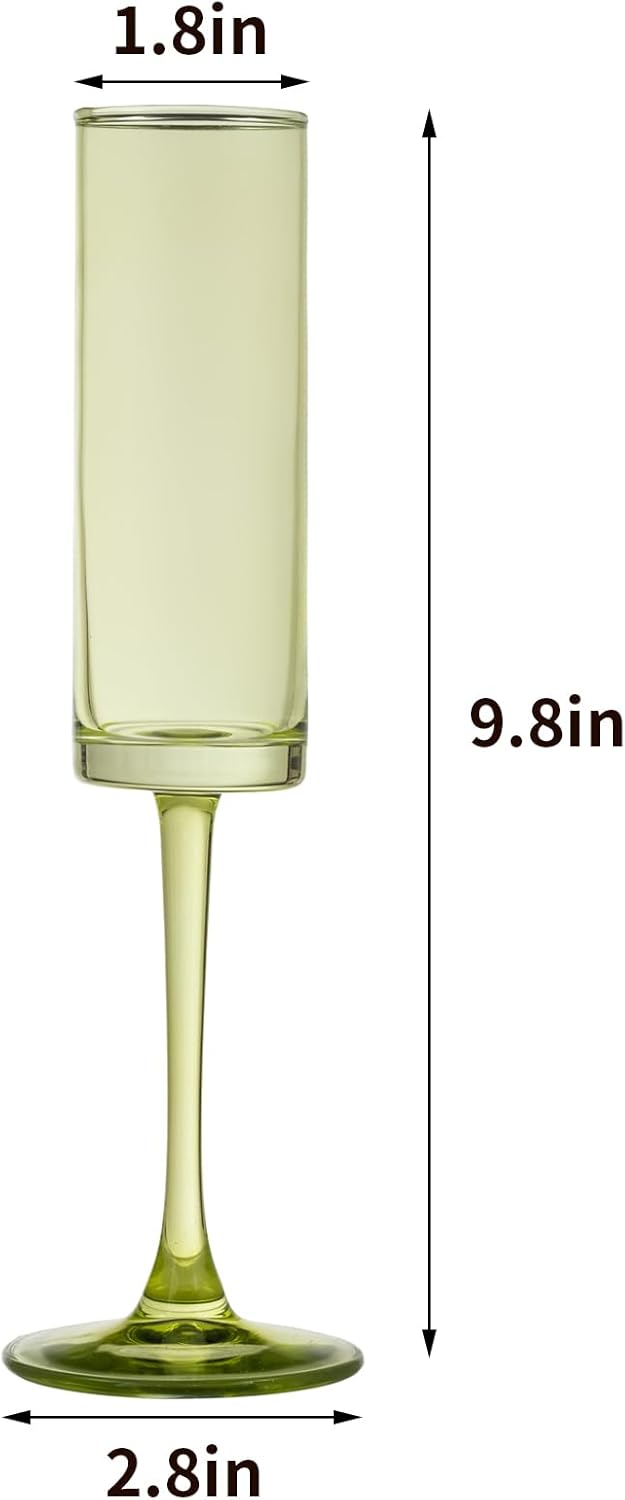 12 Pieces Green Champagne Flutes 6 OZ Straight Sided Wine Glasses Champagne Long Stem Drinking Colored Glasses,Set of 12 Hand Blown Champagne Flutes Goblets for Wedding Cocktail Cups,Cava, Prosecco