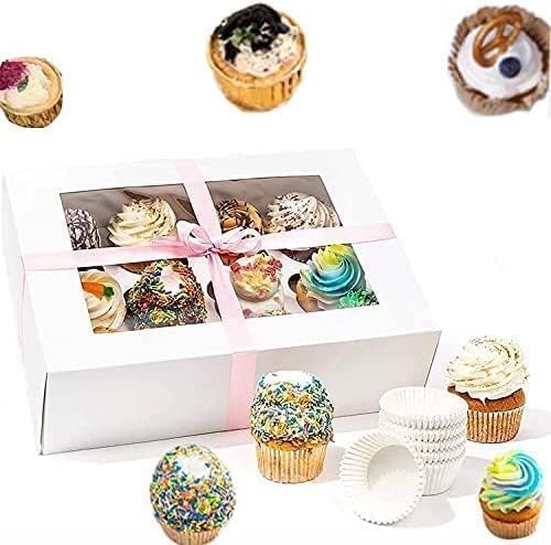 Rarapop 30 Pack Cupcake Boxes Hold 12 Standard Cupcakes, Food Grade Cupcake Holders Bakery Carrier Boxes with Windows and Inserts for Cupcakes, Muffins and Pastries