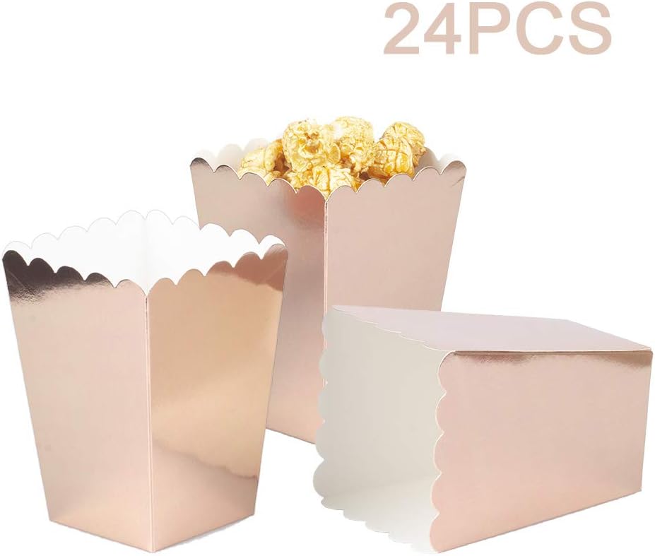 Rose Gold Popcorn Boxes Mini Paper Popcorn Box Cardboard Popcorn Container for Party, Pack of 24