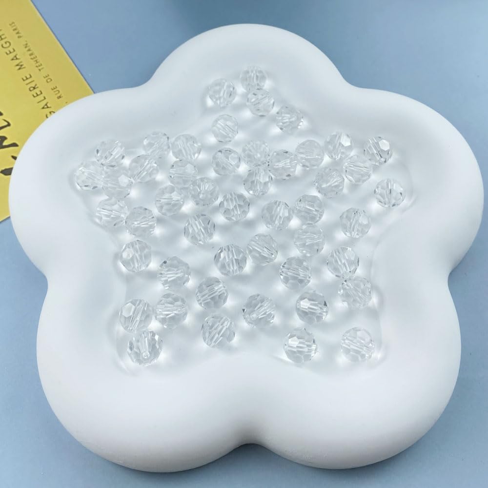 50 PCS 10mm Crystal Glass Beads Round Multiple Faceted Loose Spacer Glass Beads for DIY Handcrafte Bracelet Necklace Earring Jewelry Making(Transparent)