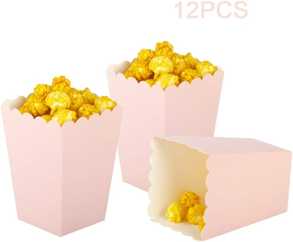 Pink Popcorn Boxes Mini Pack of 12, Paper Popcorn Container for Birthday Party, Graduation, Wedding, Carnival, Movie Night