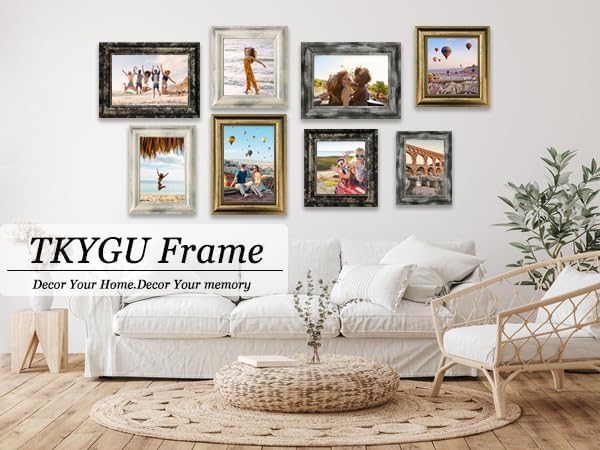 5x5 Picture Frames Set of 4- Rustic Retro Photo Frame with Real Glass Wall Mount and Tabletop Display Family Friends Wedding Gift
