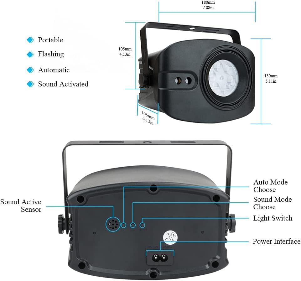 LED Decorative Projector DJ Lights Sound Activated, Stage Disco Halloween Party Light Sync with Music Remote Portable Show for Dance Floor Karaoke Birthday Christmas Wedding