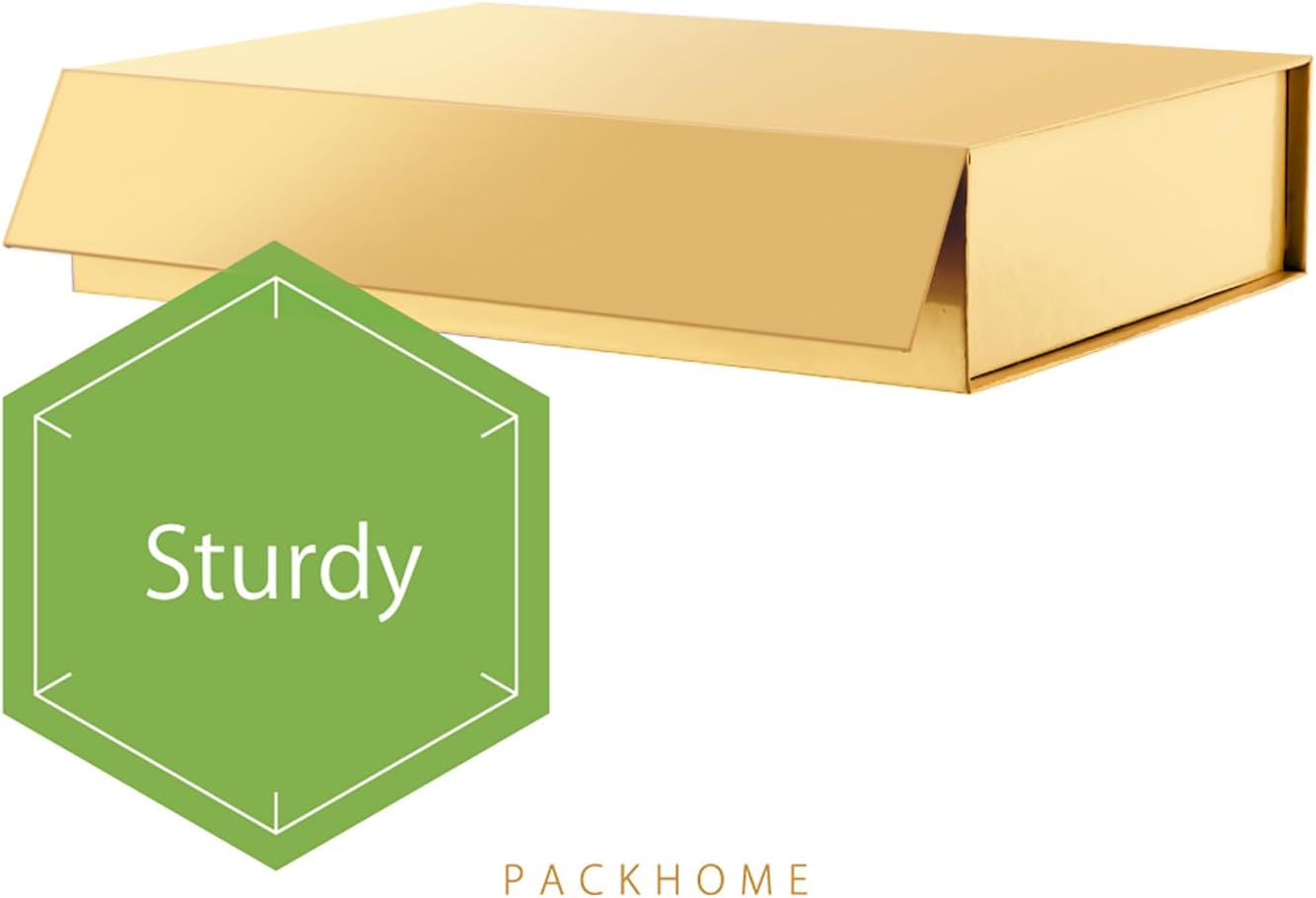 PACKHOME 6 Gift Boxes 11.5x8x2.5 Inches, Sturdy Shirt Boxes with Magnetic Lids for Multiple Occasions (Glossy Gold)