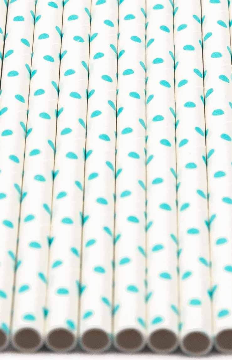 Pack of 150 Teal Blue Polka Dot Biodegradable 4-Ply Paper Drinking Straws (Compostable, Non-toxic, BPA-free)