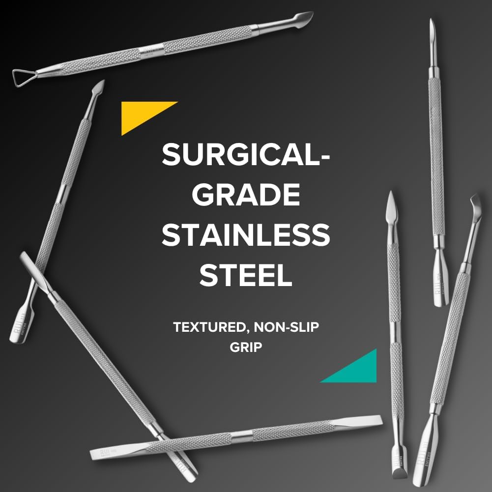 Rui Smiths Pro Cuticle Pusher with 2 Ends - Stainless Steel Manicure Tool - Style 107