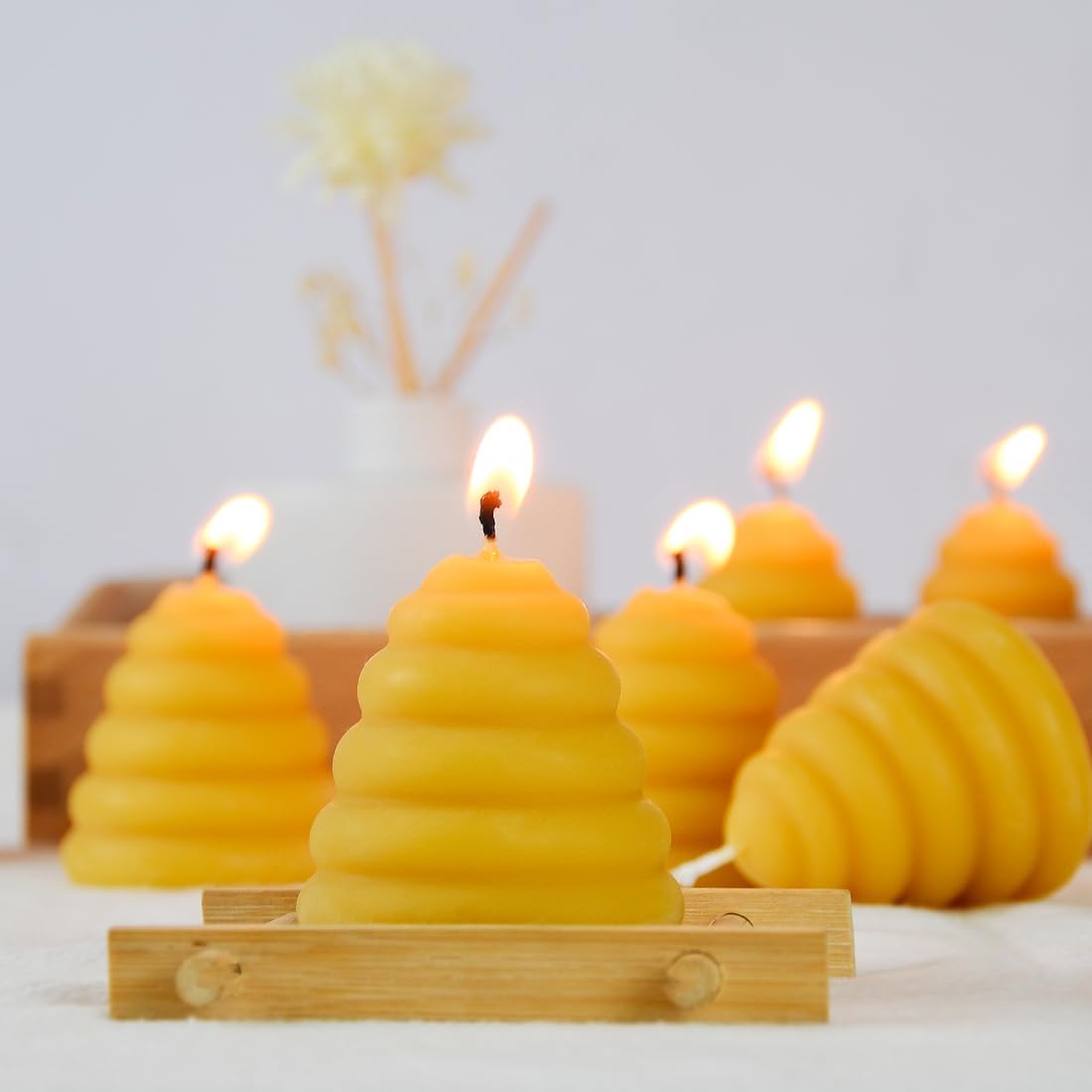Pack of 12 Beeswax Votive Candles - Beehive Shape Novelty Candle, Perfect Thank You Gift for Mom & Wife or Guest Gifts for Baby Shower bee Theme - Yellow