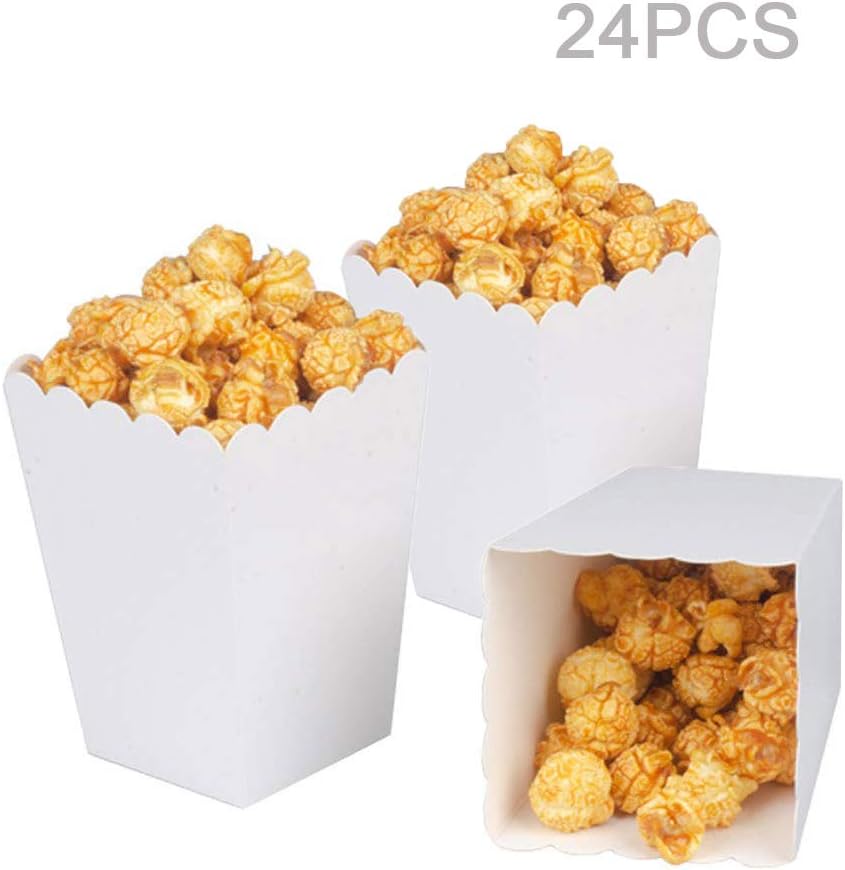White Popcorn Boxes Mini Paper Popcorn Box Cardboard Popcorn Container for Party, Pack of 24