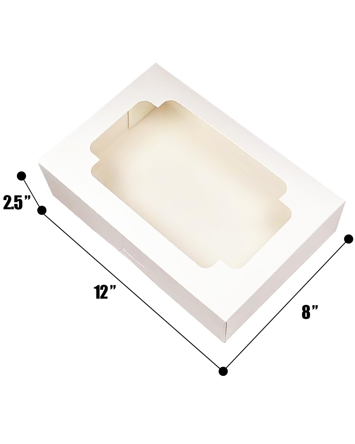 qiqee Auto-pop up White Cookie Box with Window 12x8x2.5 inch 32 Packs Two Uses One Second Folding Pastry Biscuit Bakery Box for Packaging