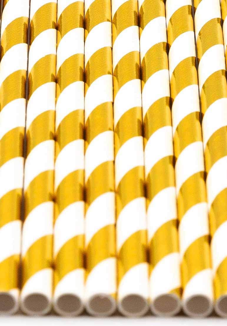 Pack of 300 Gold Foil Swirls Biodegradable 4-Ply Paper Drinking Straws (Compostable, Non-toxic, BPA-free)