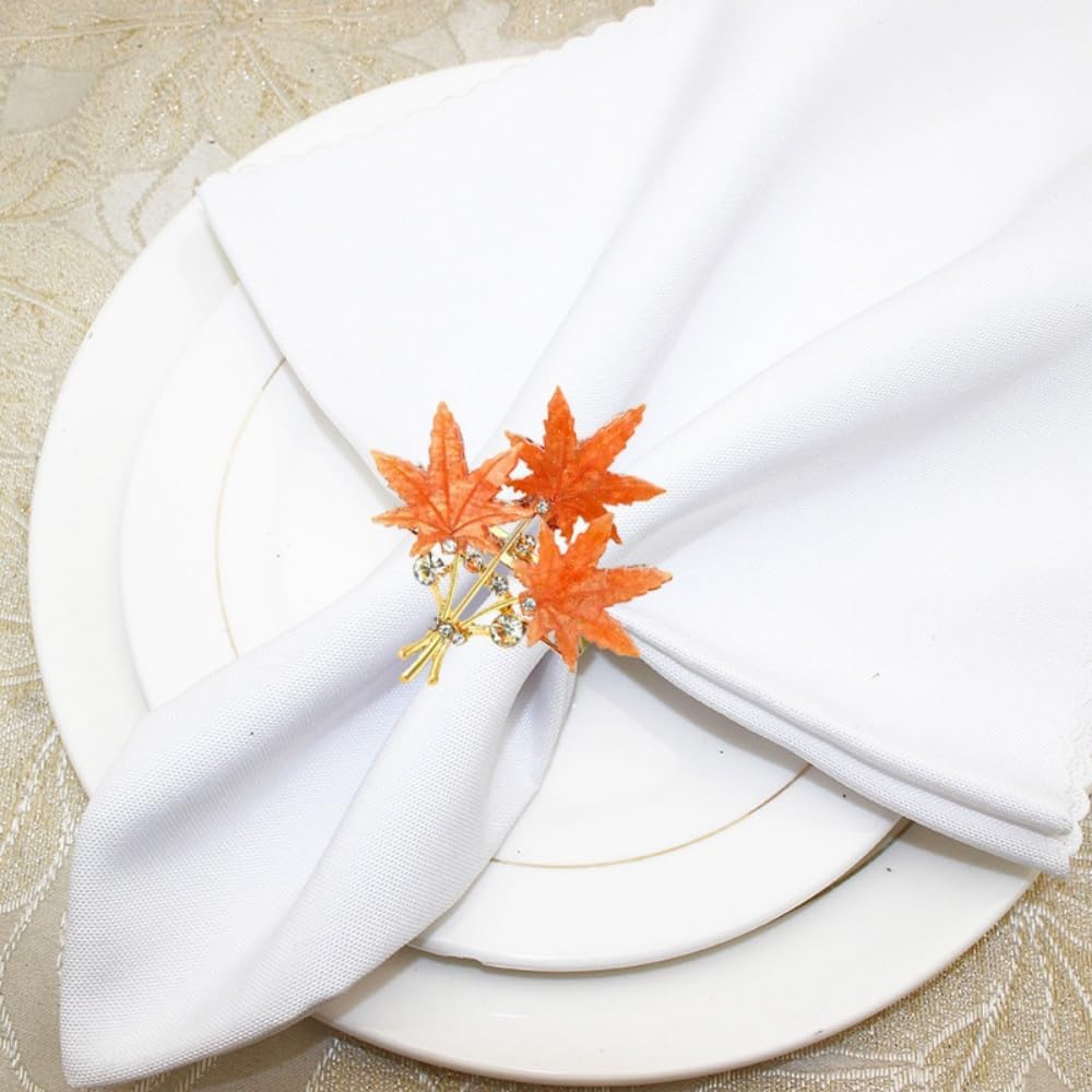 Maple Leaves Napkin Rings Set of 6, Fall Party Napkin Holder Buckles, Thanksgiving Christmas Napkin Rings (Orange, One Size)