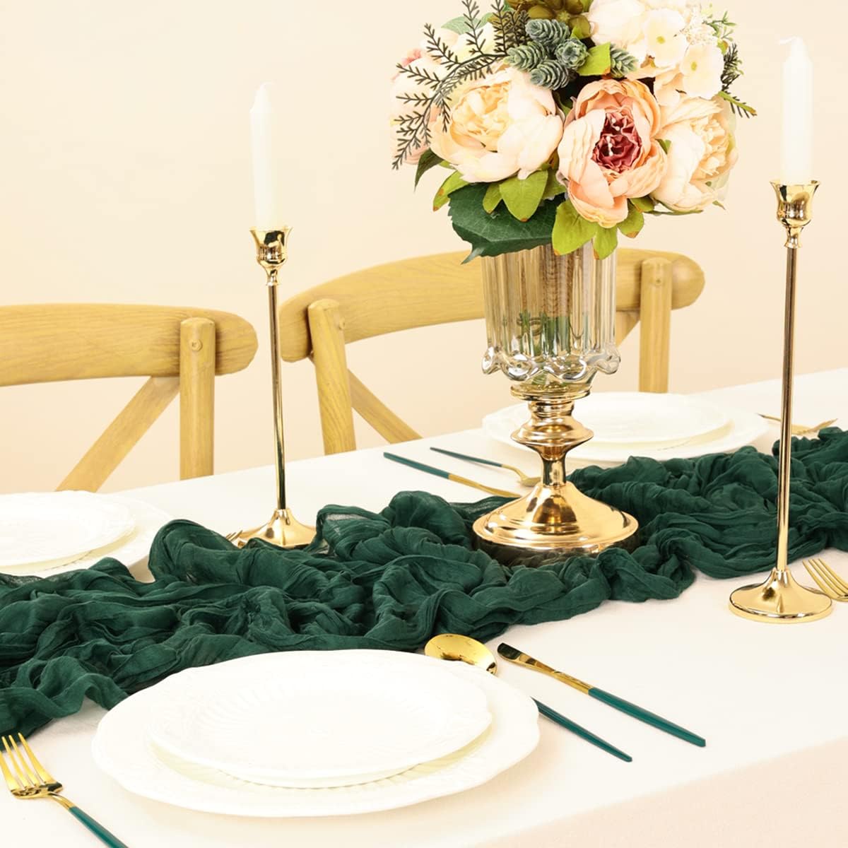 Emerald Green Cheesecloth Table Runner 10 Pack 10FT Farmhouse Table Runners 120 Inches Boho Decoration Fall Table Decor Dining Room Centerpiece Wedding Boho Baby Shower Birthday