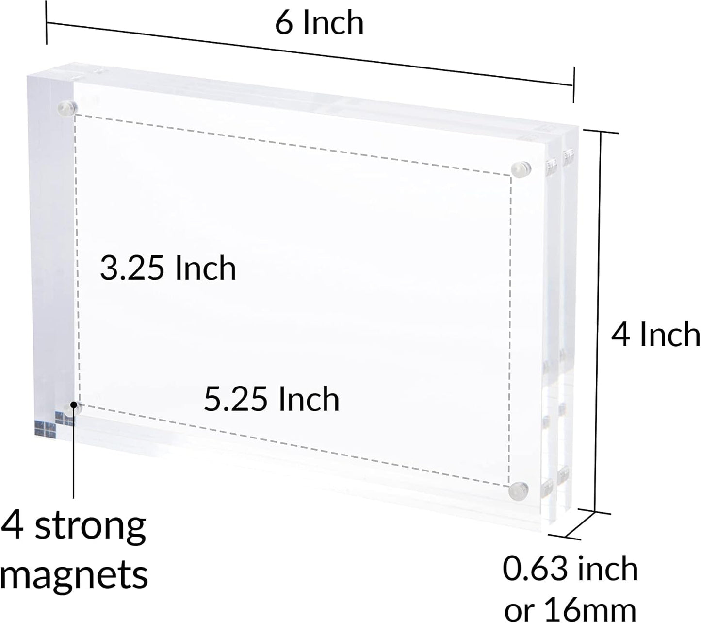 SimbaLux Magnetic Acrylic Picture Photo Frame 4x6 inches (3 Pack), Clear Glass Like, Double Sided Frameless Desktop Floating Display, Free Standing, Easy to Change