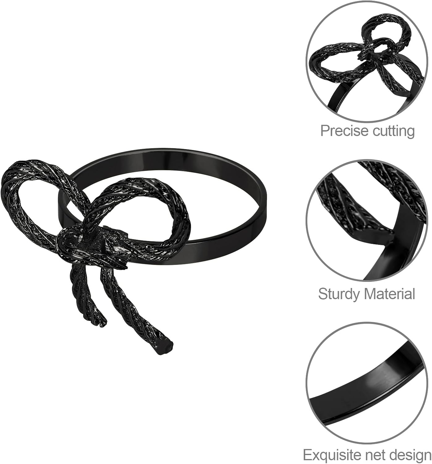 Pack of 12 Napkin Rings Alloy Hollow Out Flower Napkin Holder Dinning Table Napkin Ring for Dinner Parties Wedding Banquet Table Setting Family Gatherings Table Decor(Black,12)