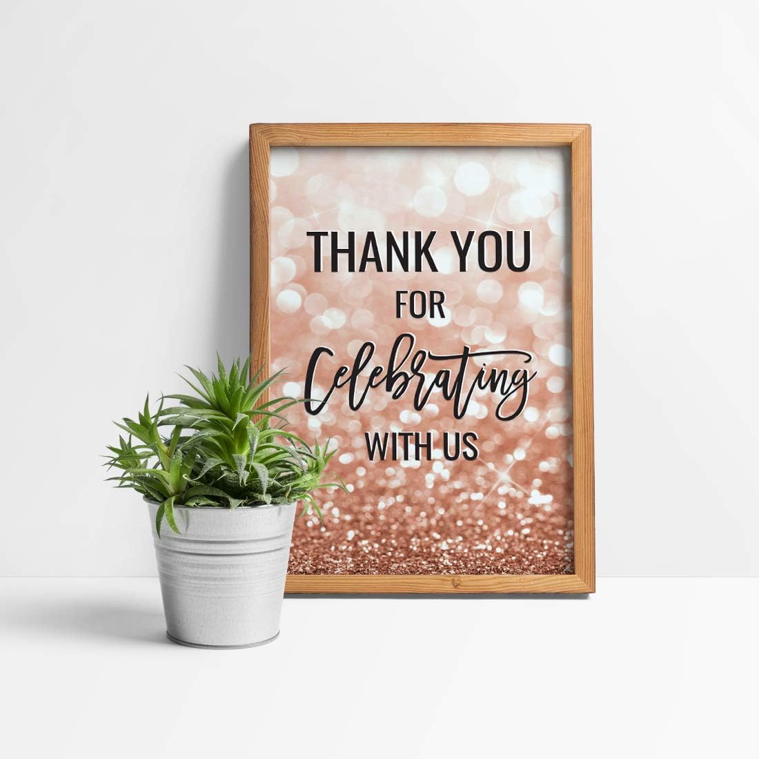 Andaz Press Extra Large Wedding Easel Board Party Sign, 12x18-inch, Glitzy Faux Rose Gold Glitter, Thank You for Celebrating With Us, 1-Pack