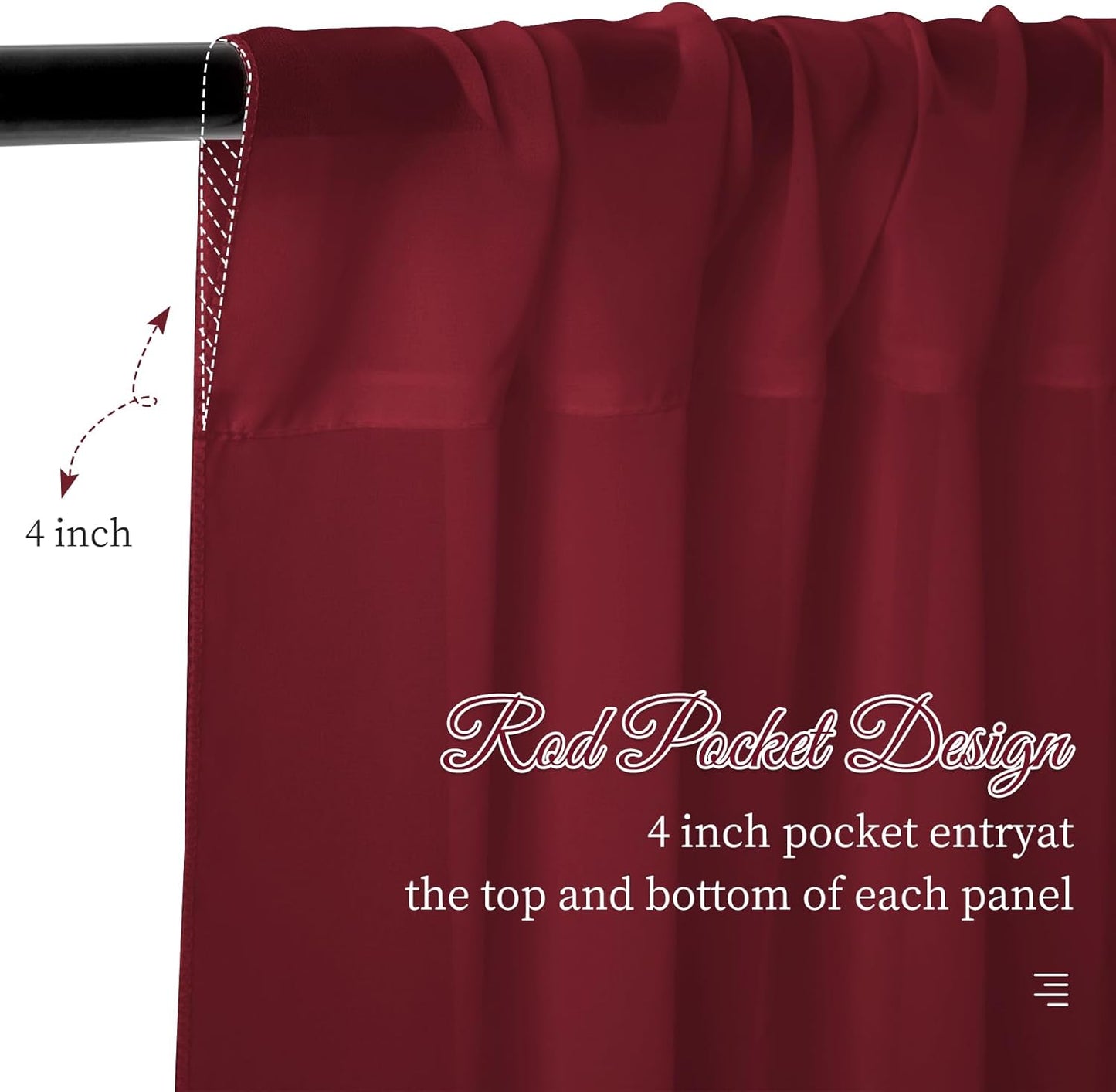6 Panels Burgundy Wedding Ceiling Drapes 5ftx10ft Ceiling Drapes Chiffon Fabric Arch Draping Sheer Curtains Soft Drapery Draping Wedding Ceiling Decorations for Party Ceremony Stage Swag
