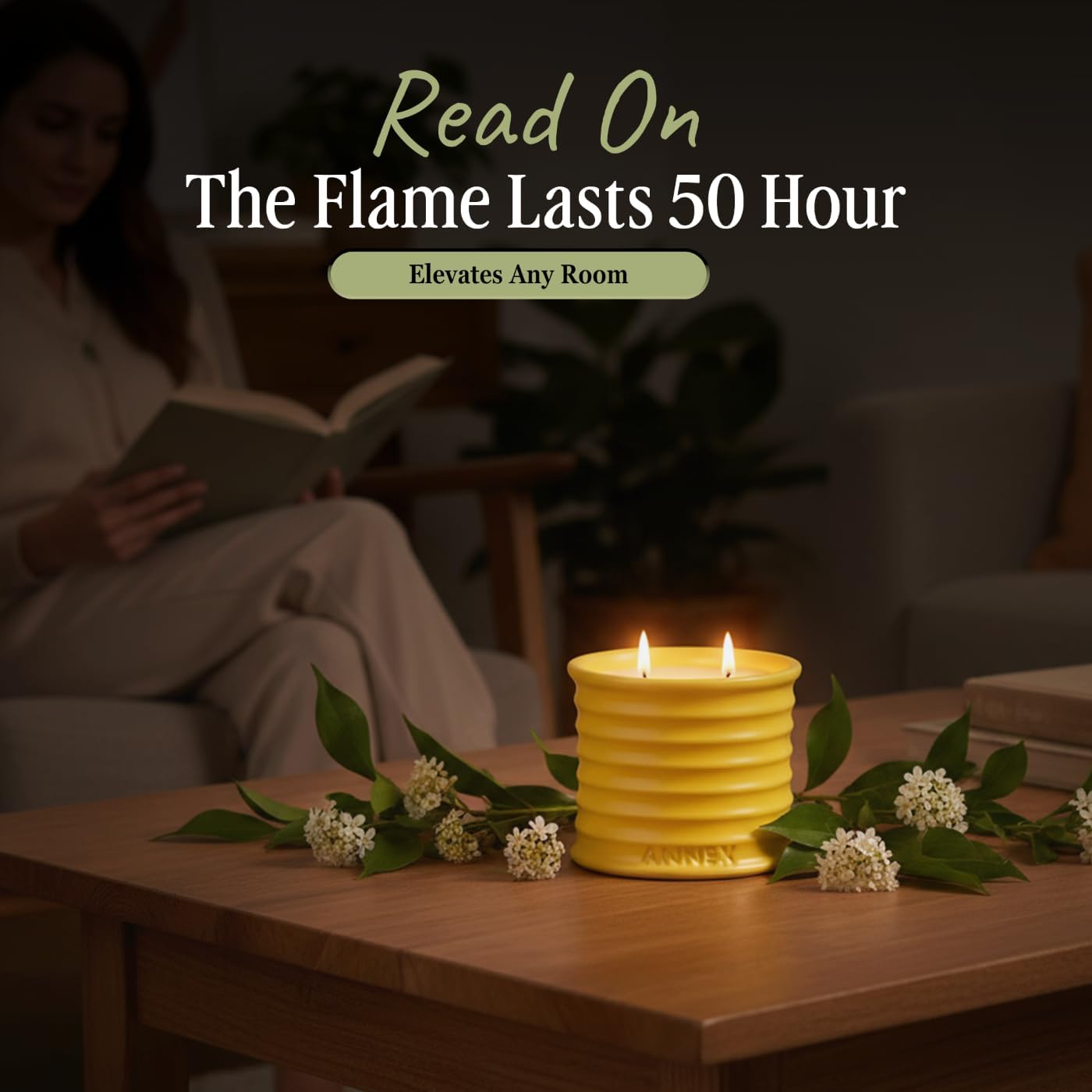 Scented Luxury Candles in Handmade Ceramic Jars, Soy Wax | Flower Bomb β Lily of The Valley & Jasmine, Large Candle | Non Toxic, 2 Wicks, Reusable Yellow Jar | Natural Spring Aromatherapy for Women