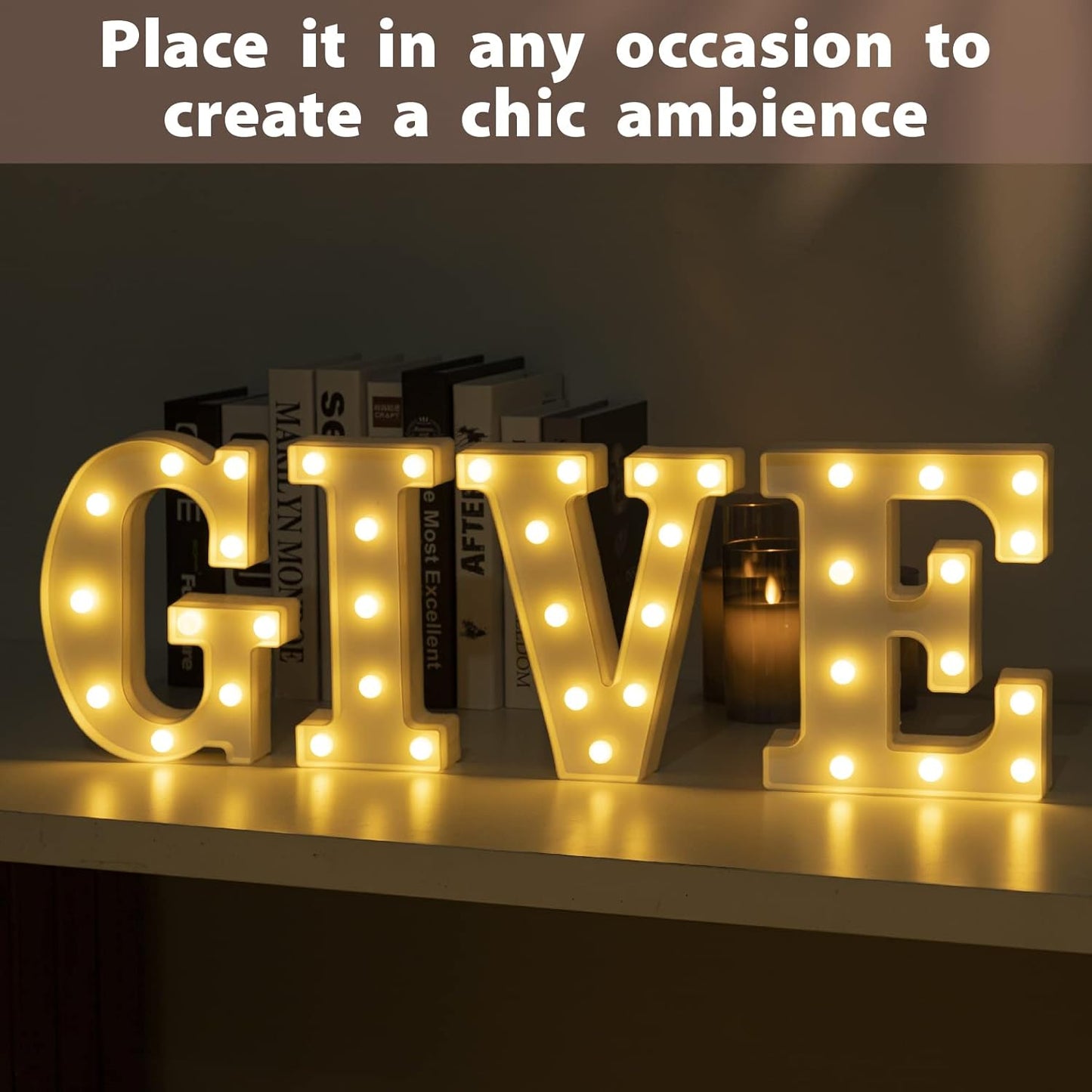 HXWEIYE Light Up Letters LED Marquee Sign 26 Alphabet and 10 Number Big Lights for Party Birthday Bar Battery Powered Christmas Decor (Warm White)