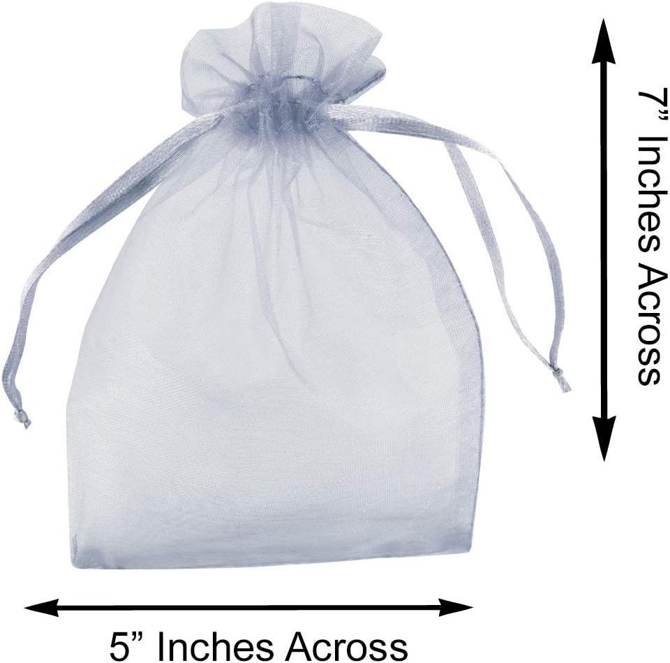 Super Z Outlet 100 Pack 5x7 Inch Mini Sheer Drawstring Organza Transparent Bags Jewelry Sack Pouches for Wedding, Party Decorations, Arts & Crafts Gifts (Silver)