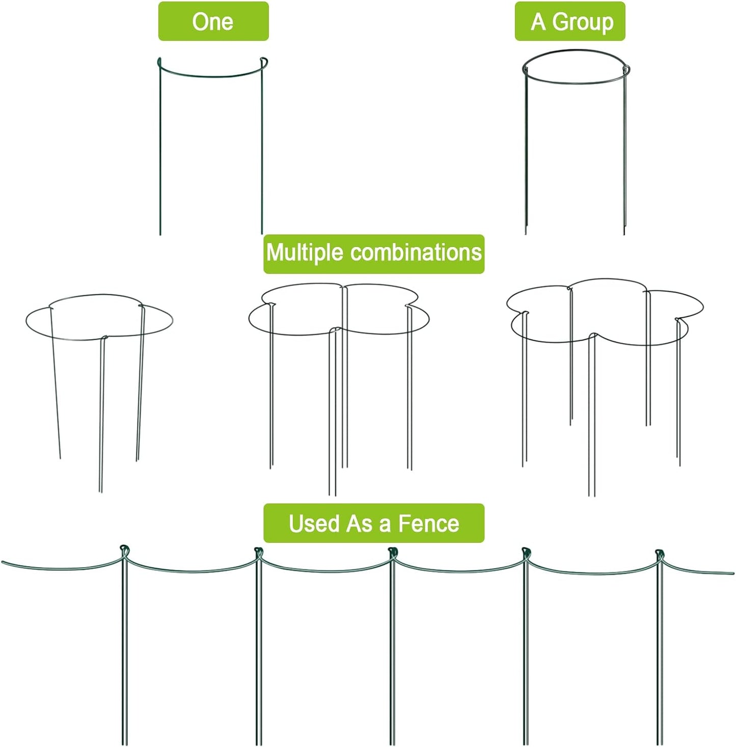 HiGift 12 Pack Plant Stakes for Indoor Plants, Metal Garden Peony Support Cages, Outdoor Plant Supports Ring Prop, Large Plant Stake for Hydrangea,Rose,Flower,Vine,Potted Plants (10" W x 24" H)