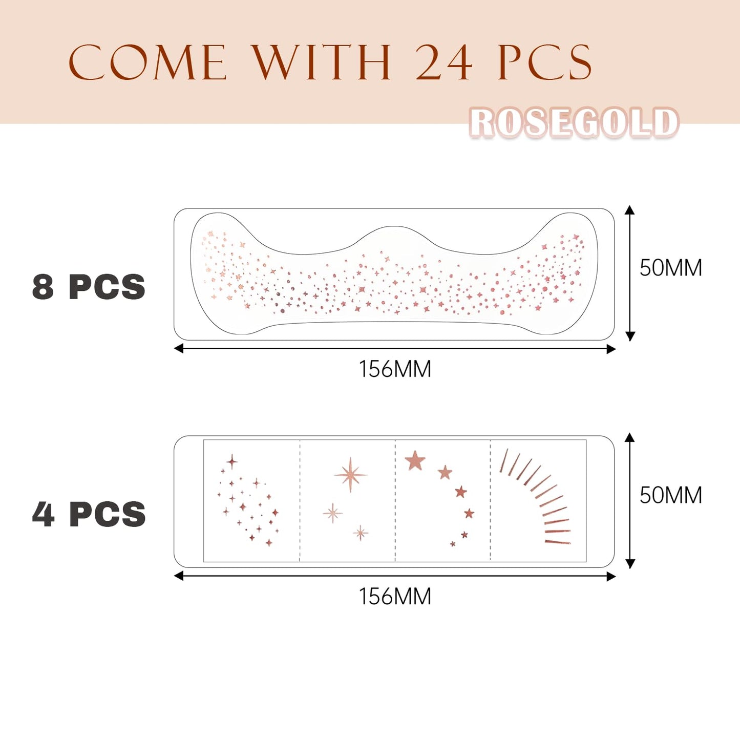 Glitter Freckles Face Tattoo - 24PCS Waterproof Gold Temporary Sparkle Patches for Women, Makeup Glow Up (Rosegold)