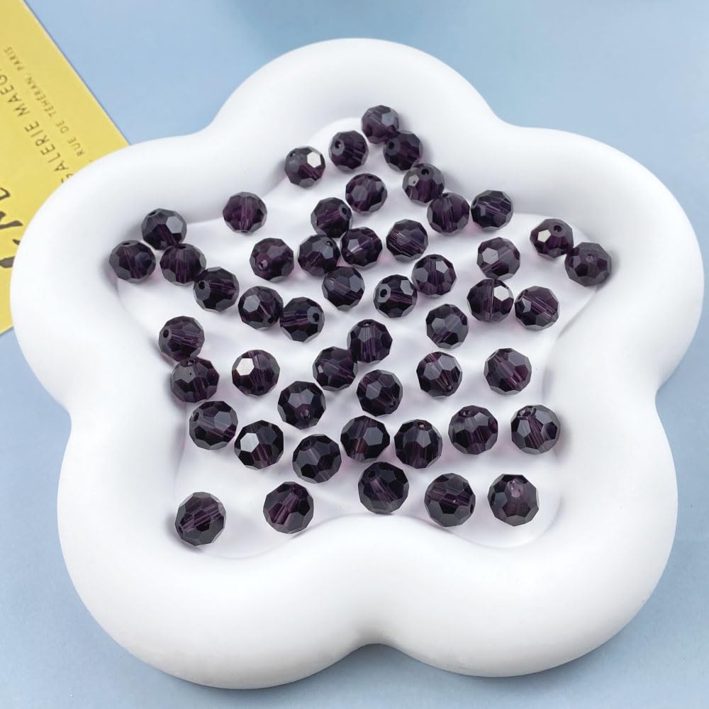 200 PCS 6mm Crystal Glass Beads Round Multiple Faceted Loose Spacer Glass Beads for DIY Handcrafte Bracelet Necklace Earring Jewelry Making(Violet)