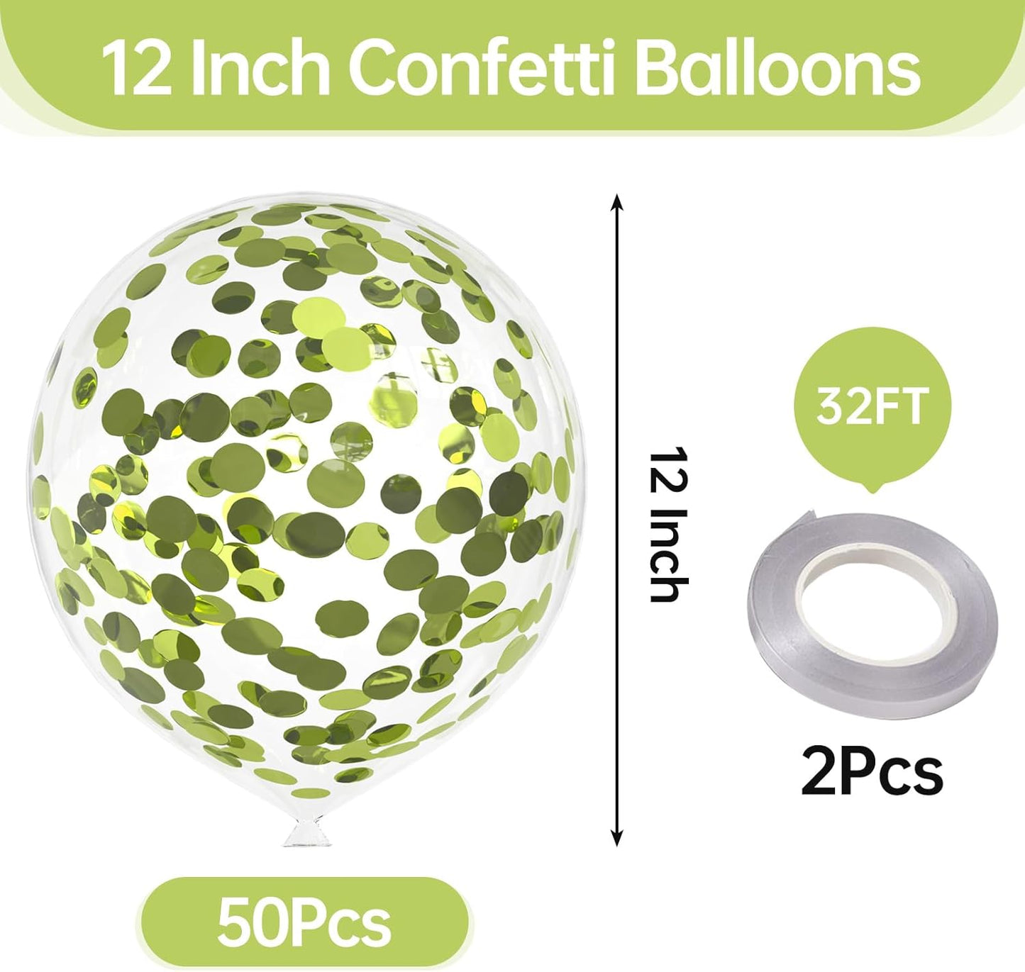 50pcs Lime Green Foil Confetti Balloons,12 inch Latex Balloon with Lime Green Confetti Inside for Birthday Family Party Wedding Party Baby Shower Decoration Supplies