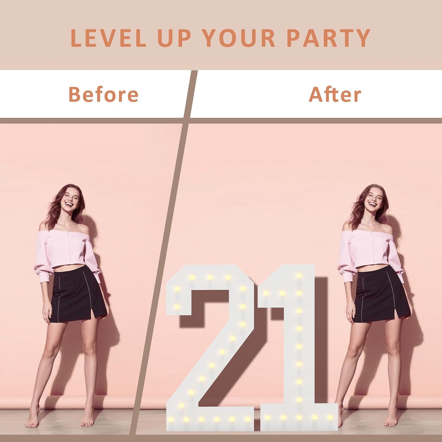 LOBOOM 4FT Light Up Numbers, Marquee Numbers 4 Feet Tall Giant Number 21 Mosaic Big Number Sign for 21th Birthday Party Backdrop Anniversary Decorations, Pre-Cut Large Frame 21