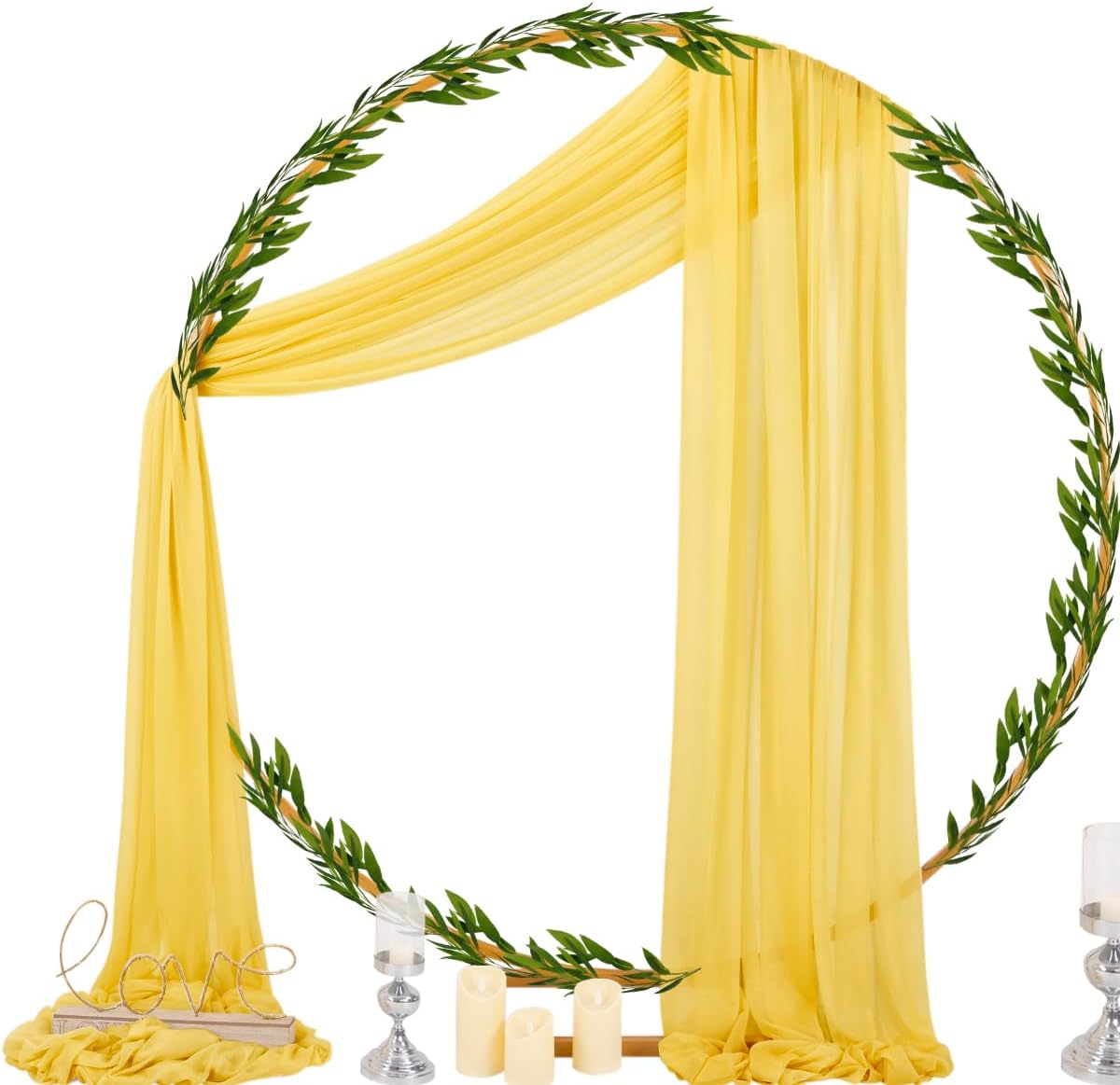 Socomi Yellow Sheer Wedding Arch Draping Fabric 29" x 20Ft 1 Panel Outdoor Curtain Drapes Extra Long for Bridal Baby Shower Ceremony Birthday Party Decor