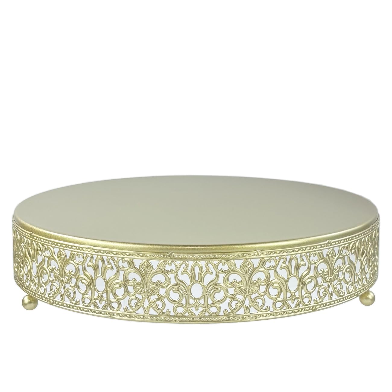 FEICTPOX 12 Inch Luxury Light Gold Cake Stand, Round Metal Dessert Display with Ornate Filigree