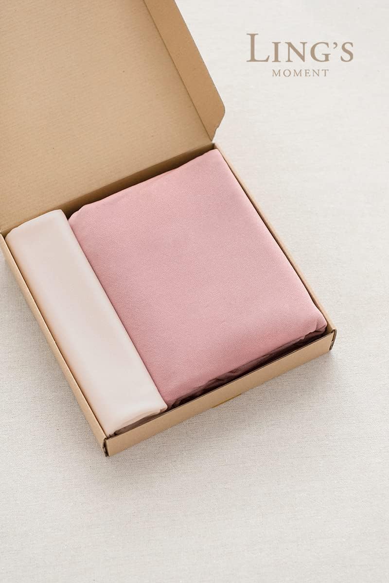 Ling's Moment Sheer Chiffon Table Cloth & Runner Set for 3x4ft Rectangle Table Decor in Dusty Rose & Blush for Wedding Reception and Parties